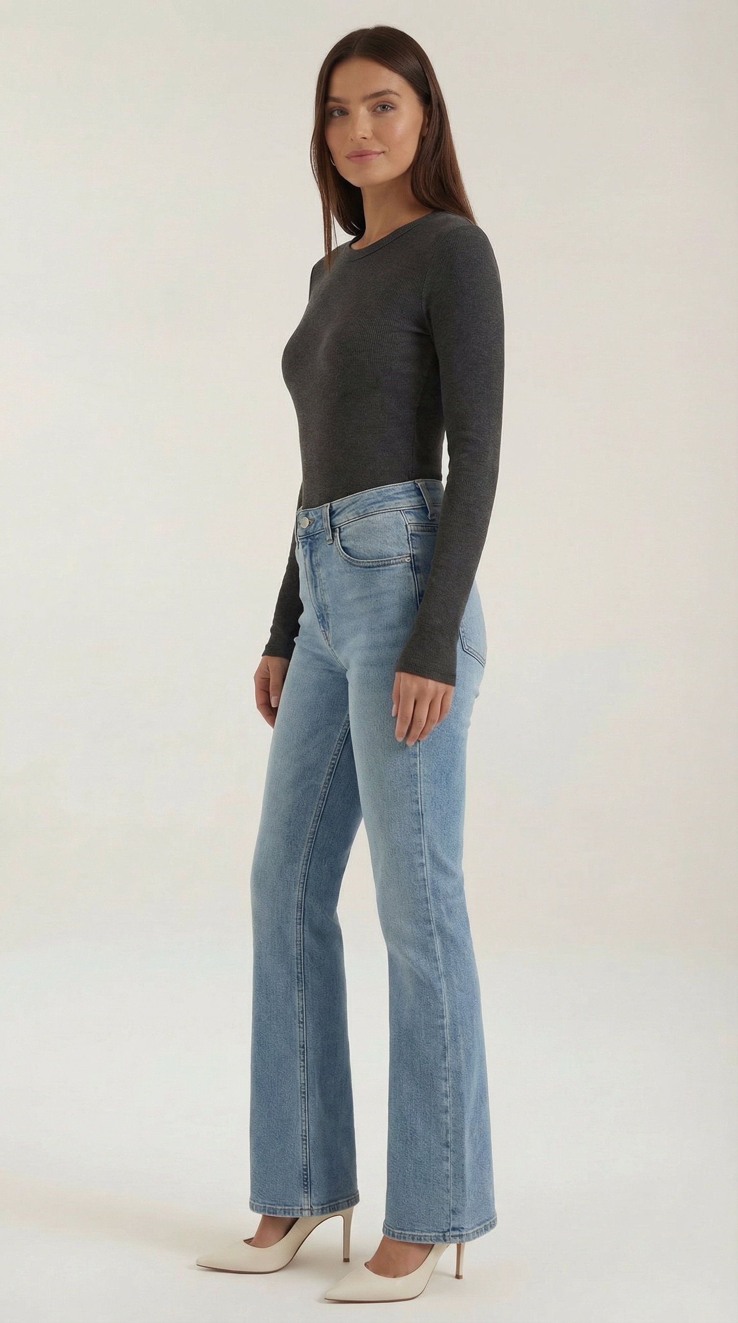 Maglia Donna a Coste con Scollo Rotondo