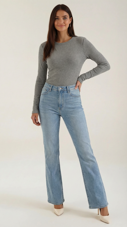 Maglia Donna a Coste con Scollo Rotondo