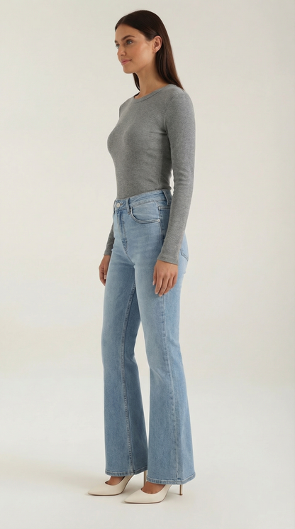 Maglia Donna a Coste con Scollo Rotondo
