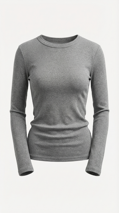Maglia Donna a Coste con Scollo Rotondo