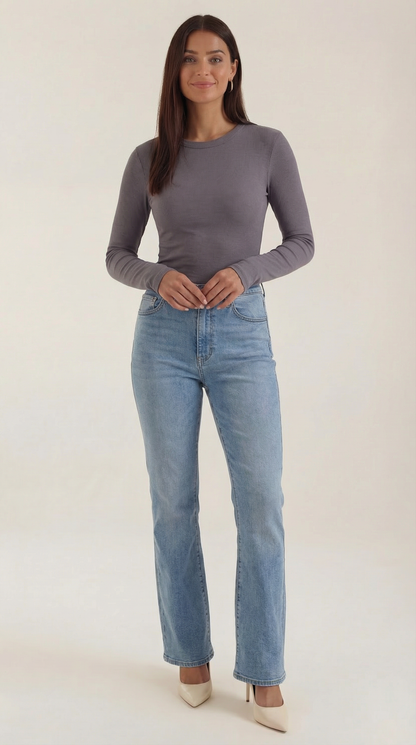Maglia Donna a Coste con Scollo Rotondo