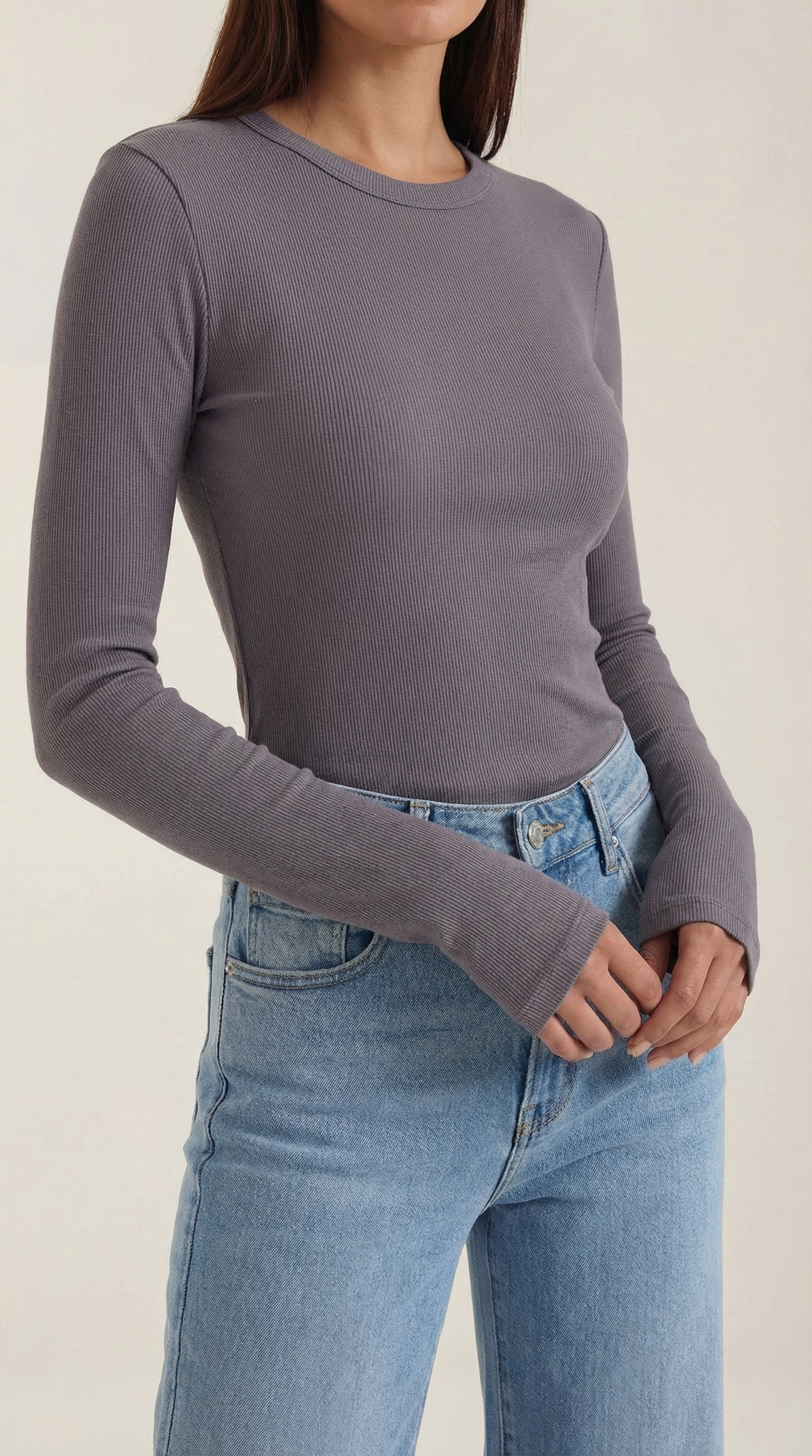 Maglia Donna a Coste con Scollo Rotondo