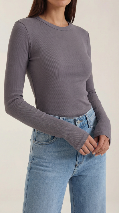 Maglia Donna a Coste con Scollo Rotondo