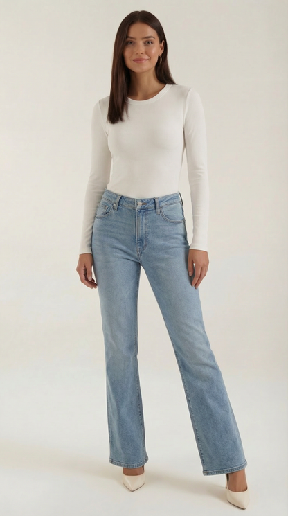 Maglia Donna a Coste con Scollo Rotondo