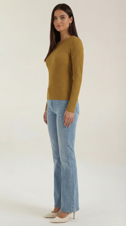 Maglia Donna a Coste con Scollo Rotondo