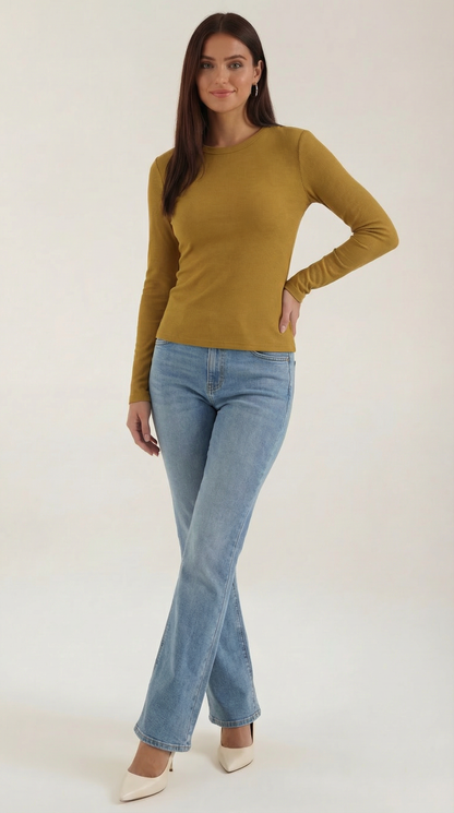 Maglia Donna a Coste con Scollo Rotondo