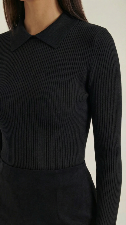 Maglia Donna con Colletto in Lana a Coste