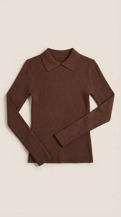 Maglia Donna con Colletto in Lana a Coste