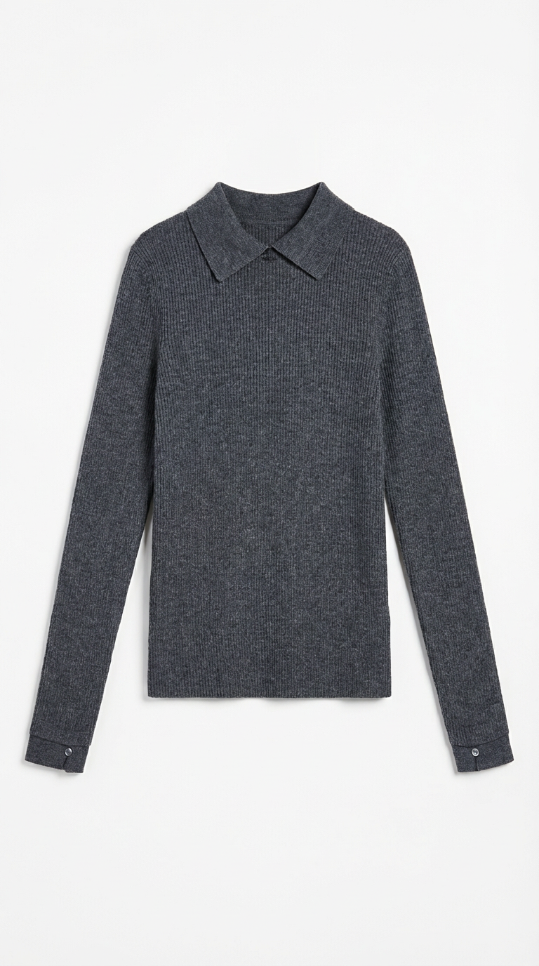 Maglia Donna con Colletto in Lana a Coste