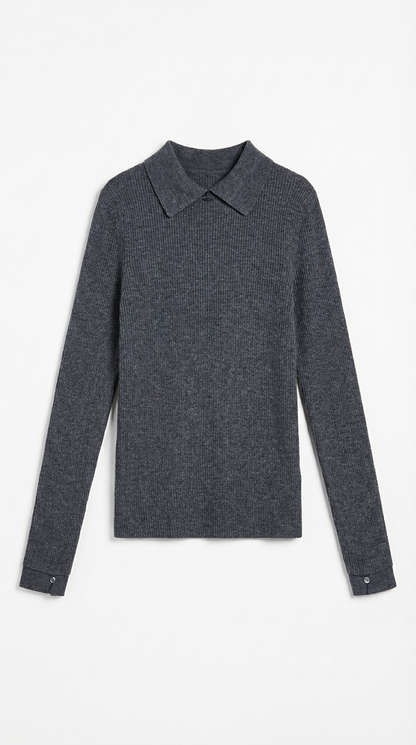 Maglia Donna con Colletto in Lana a Coste