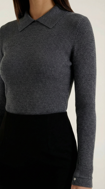 Maglia Donna con Colletto in Lana a Coste