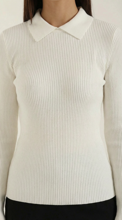 Maglia Donna con Colletto in Lana a Coste