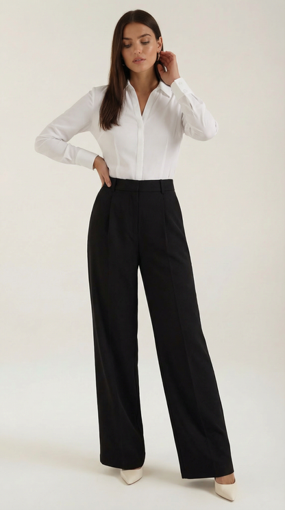 Pantaloni Donna a Gamba Larga Sartoriali con Pieghe