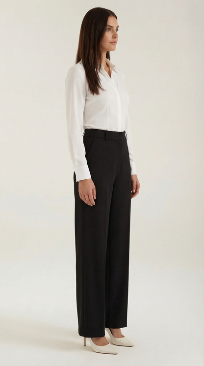 Pantaloni Donna a Gamba Larga Sartoriali con Pieghe