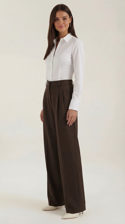 Pantaloni Donna a Gamba Larga Sartoriali con Pieghe