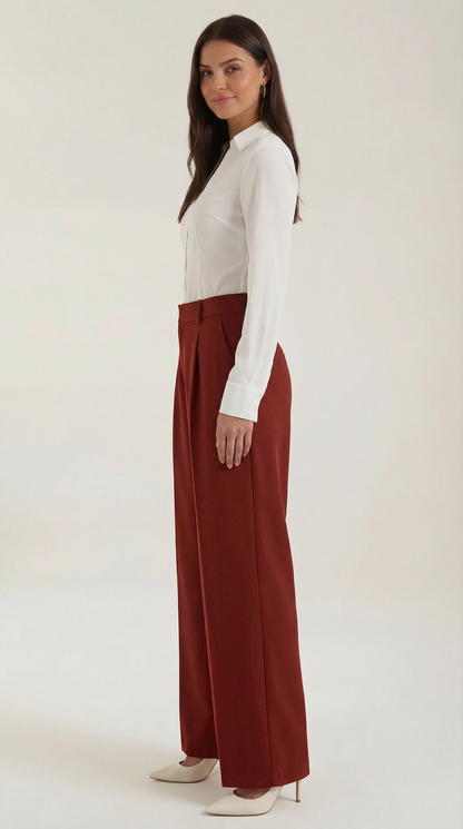 Pantaloni Donna a Gamba Larga Sartoriali con Pieghe