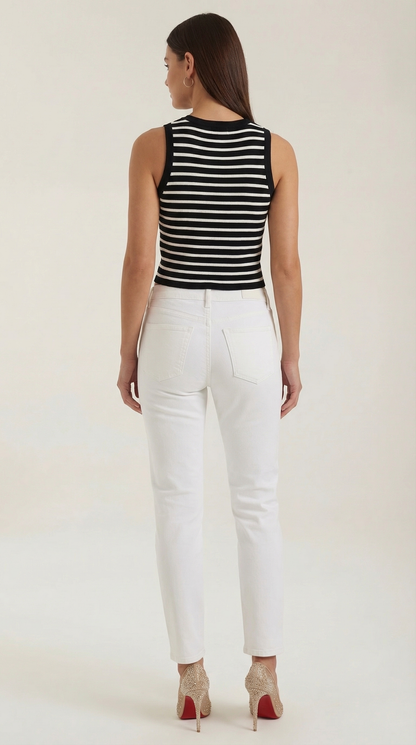 Canotta Crop Donna a Righe Navy