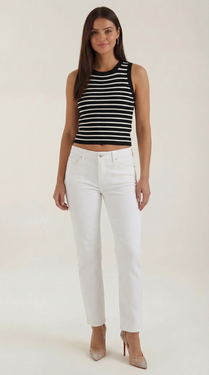 Canotta Crop Donna a Righe Navy