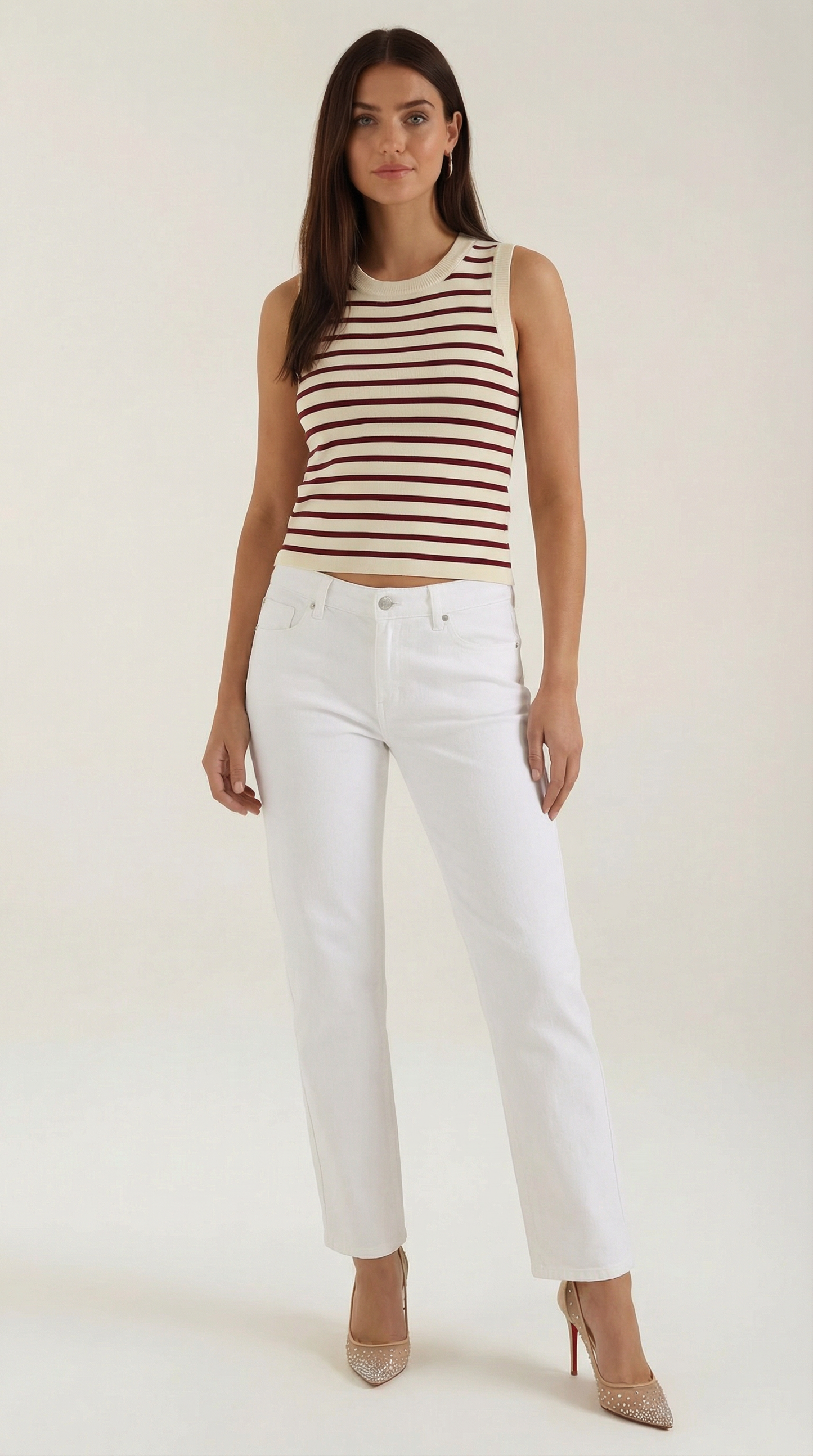 Canotta Crop Donna a Righe Navy