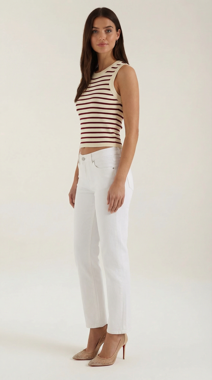 Canotta Crop Donna a Righe Navy