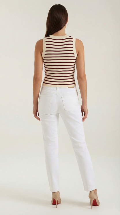 Canotta Crop Donna a Righe Navy