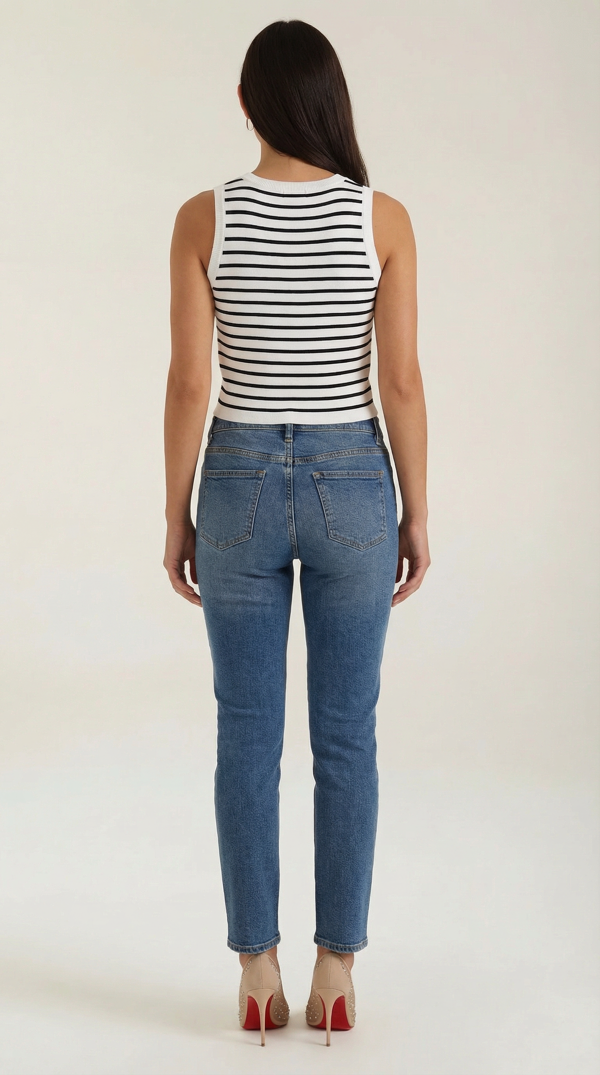 Canotta Crop Donna a Righe Navy