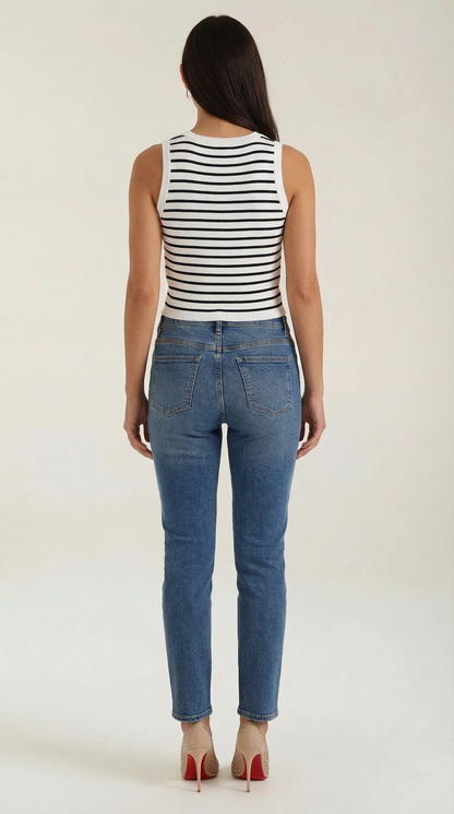 Canotta Crop Donna a Righe Navy