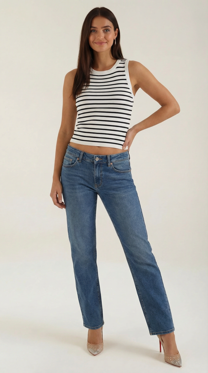 Canotta Crop Donna a Righe Navy
