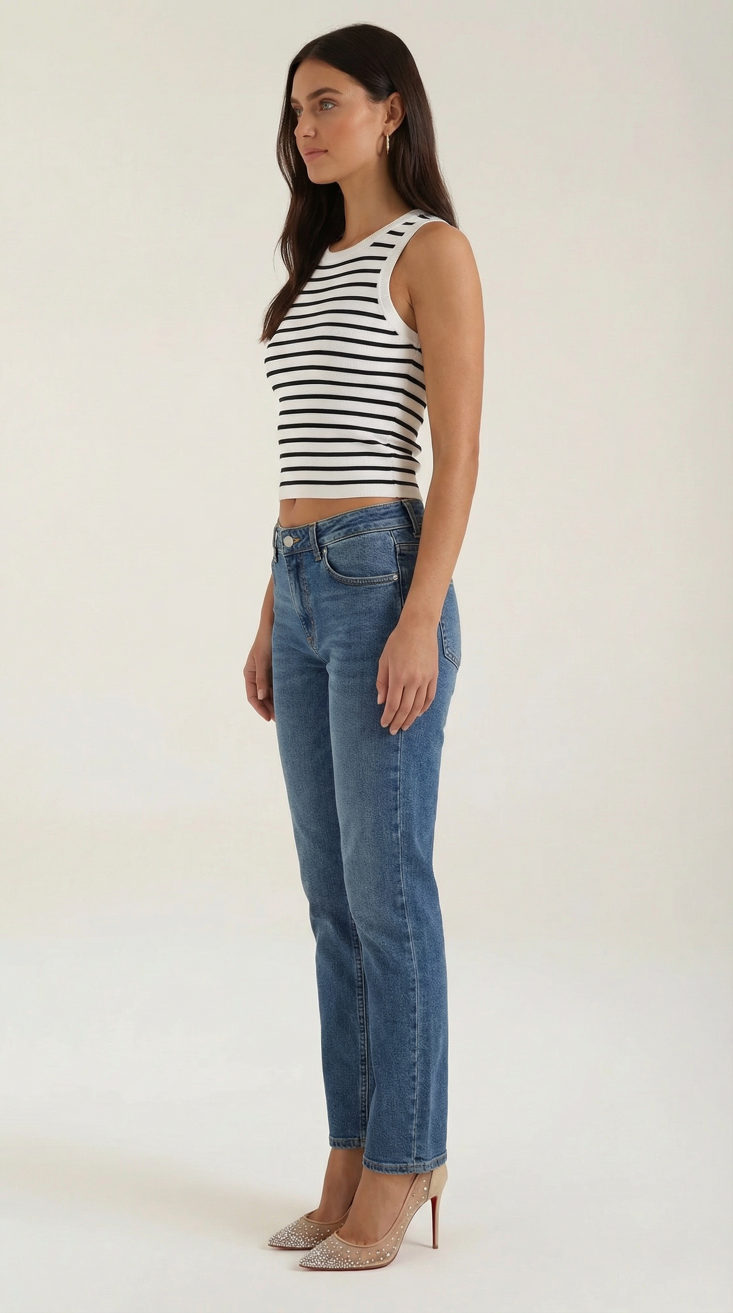 Canotta Crop Donna a Righe Navy