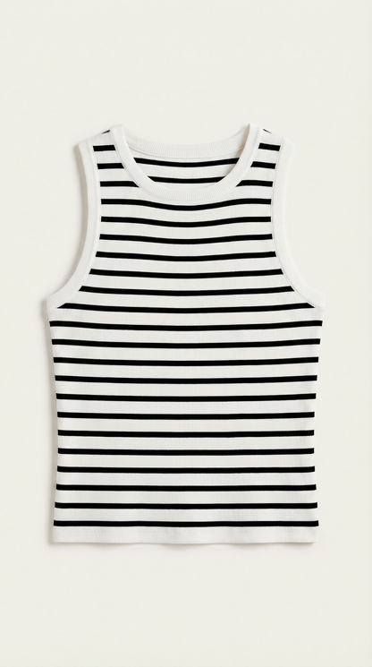 Canotta Crop Donna a Righe Navy