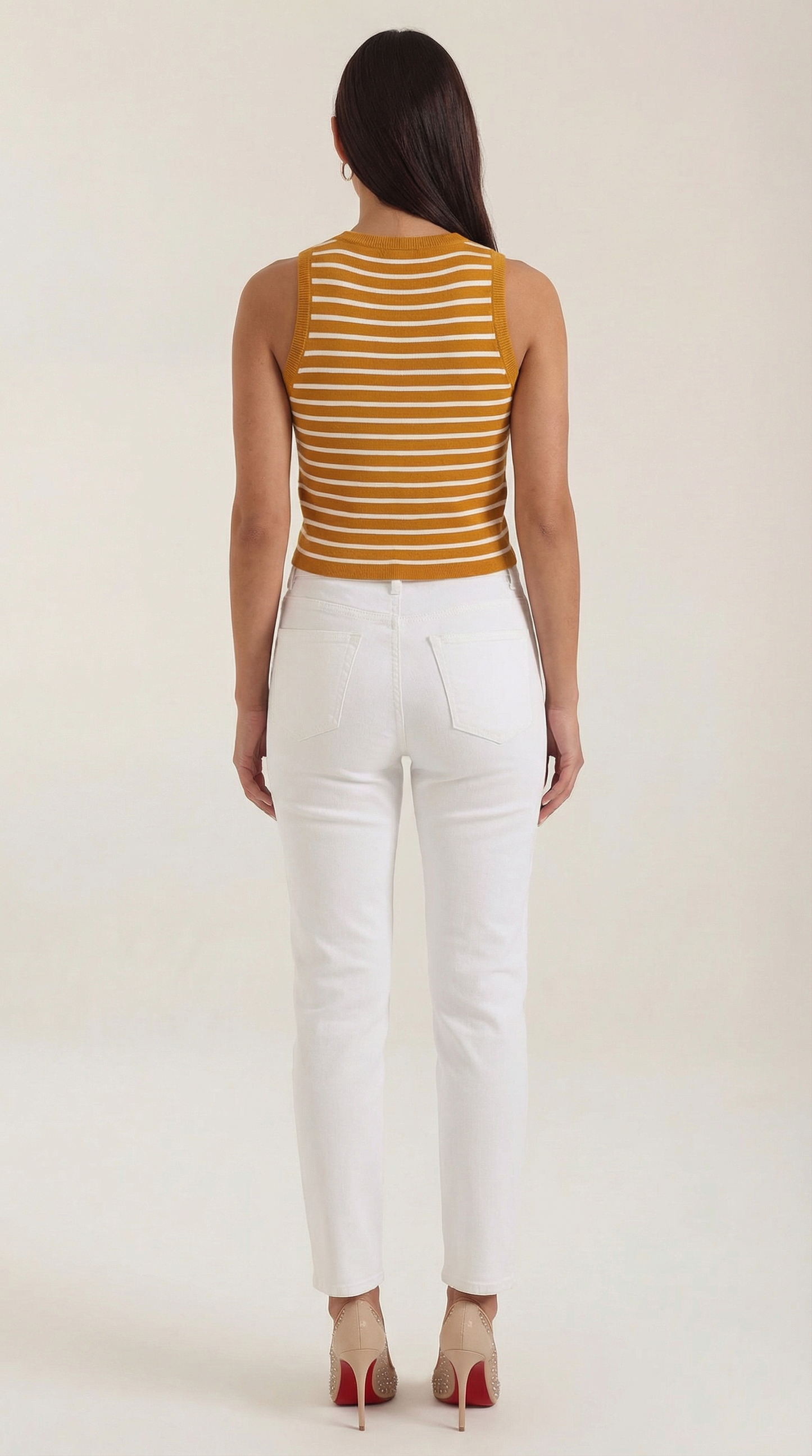 Canotta Crop Donna a Righe Navy