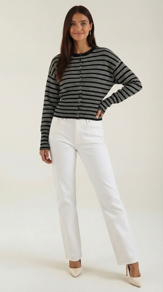 Cardigan Crop Donna a Righe