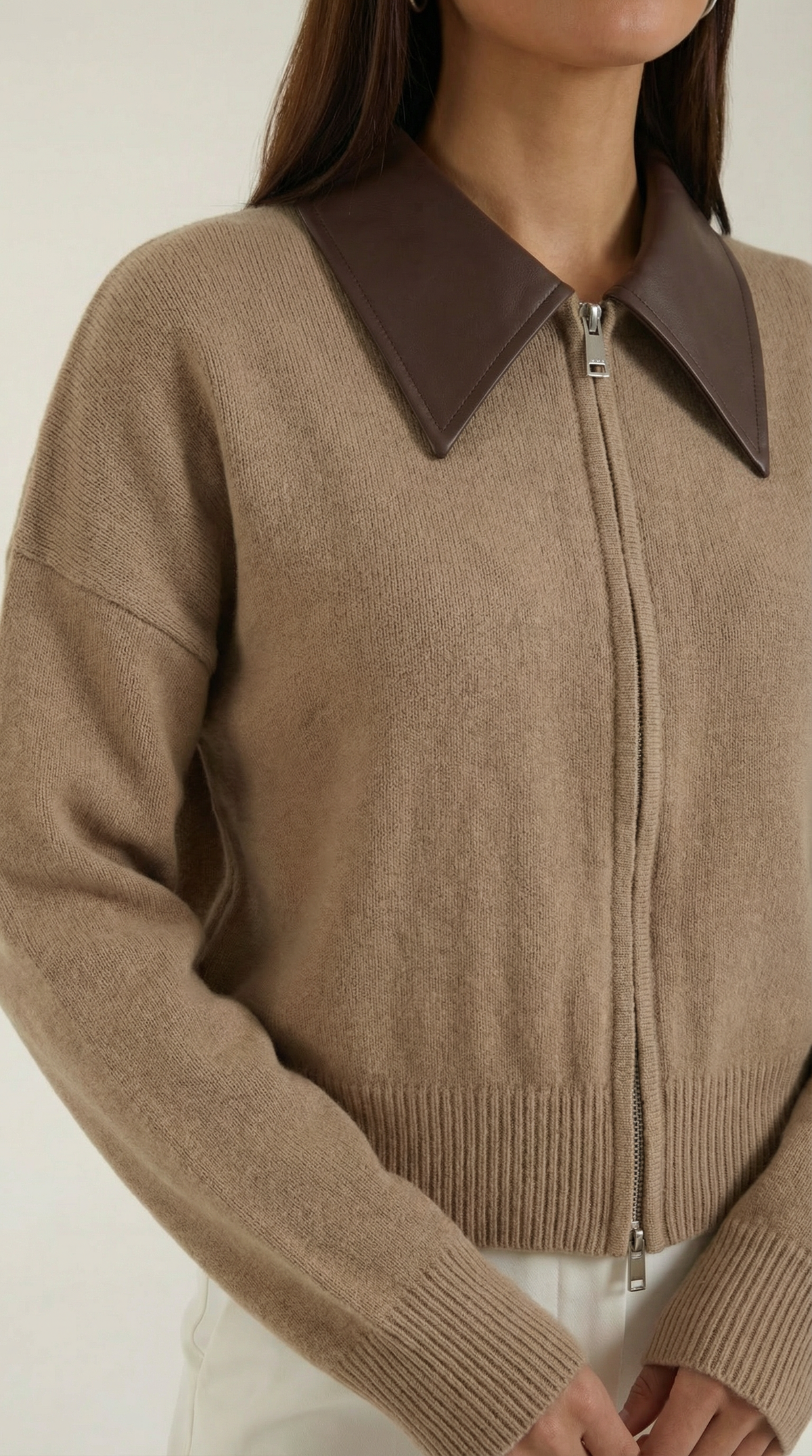 Cardigan Corto Donna con Colletto a Contrasto