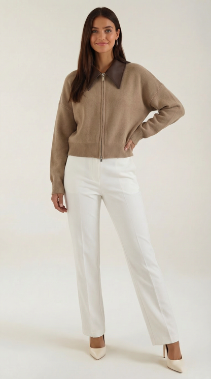Cardigan Corto Donna con Colletto a Contrasto