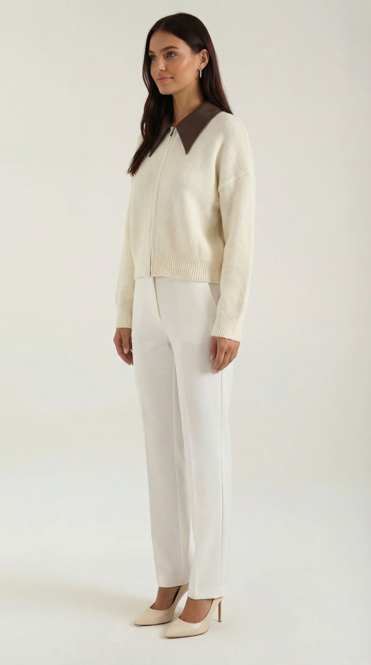 Cardigan Corto Donna con Colletto a Contrasto