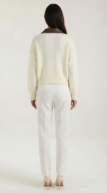 Cardigan Corto Donna con Colletto a Contrasto