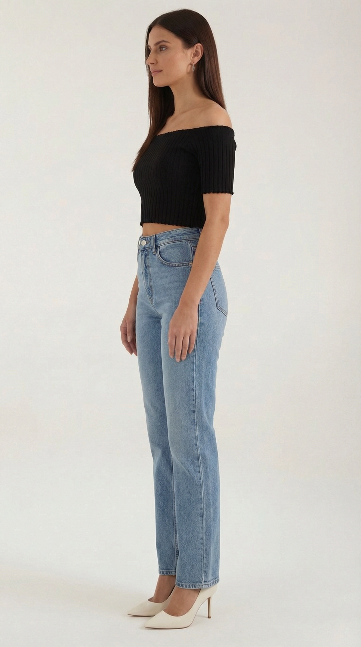 Top Crop Donna a Righe con Scollo Quadrato