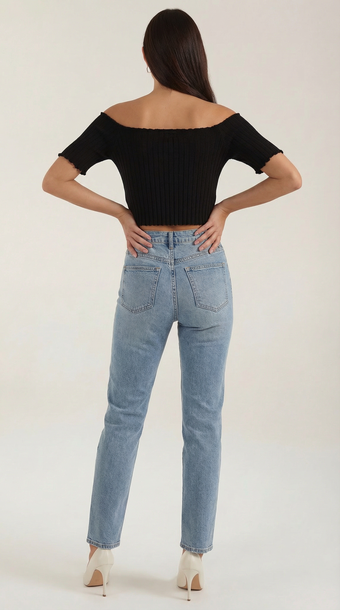 Top Crop Donna a Righe con Scollo Quadrato