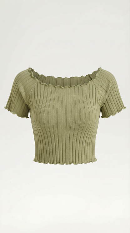 Top Crop Donna a Righe con Scollo Quadrato