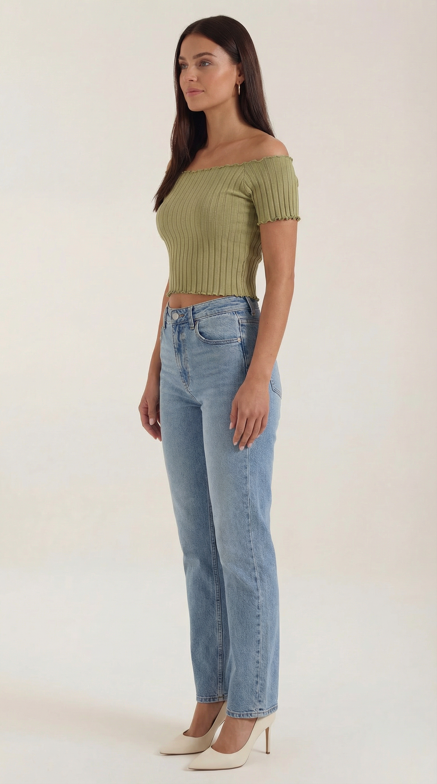 Top Crop Donna a Righe con Scollo Quadrato