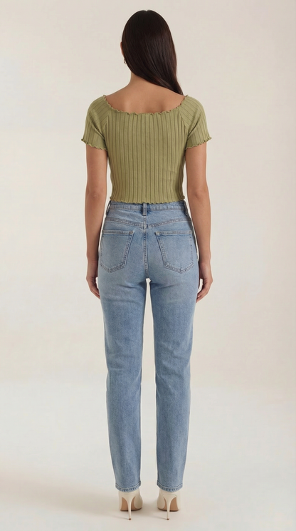 Top Crop Donna a Righe con Scollo Quadrato