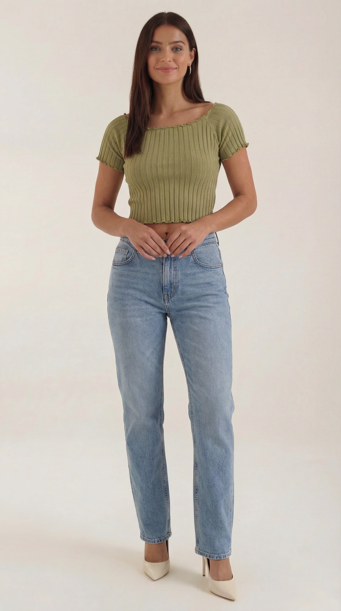 Top Crop Donna a Righe con Scollo Quadrato