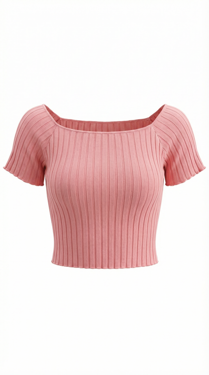 Top Crop Donna a Righe con Scollo Quadrato