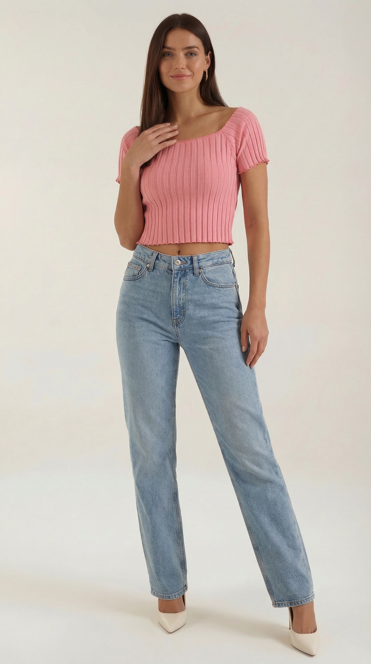 Top Crop Donna a Righe con Scollo Quadrato