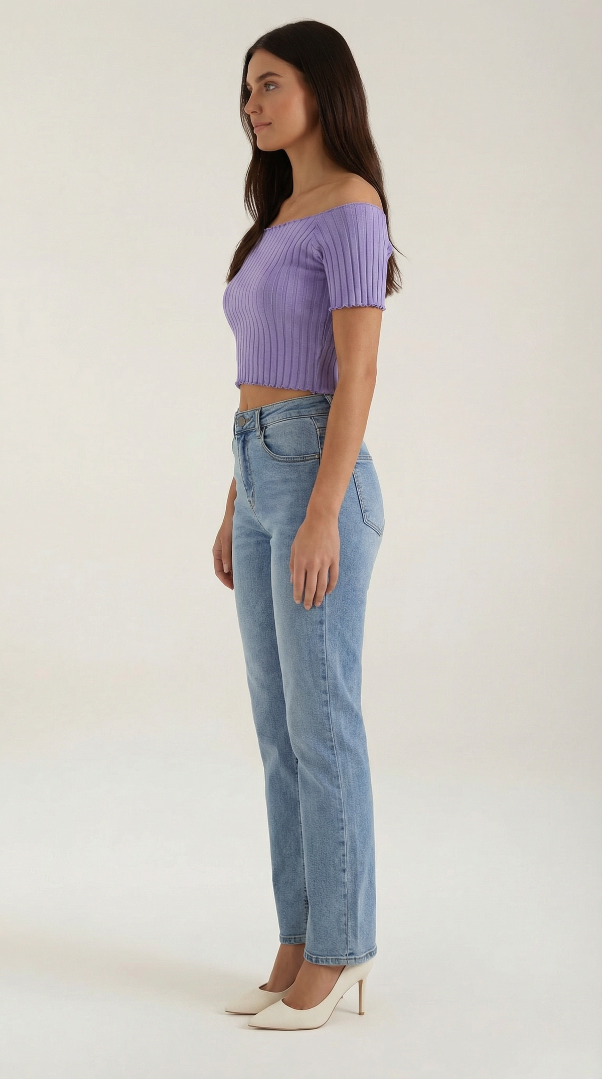 Top Crop Donna a Righe con Scollo Quadrato