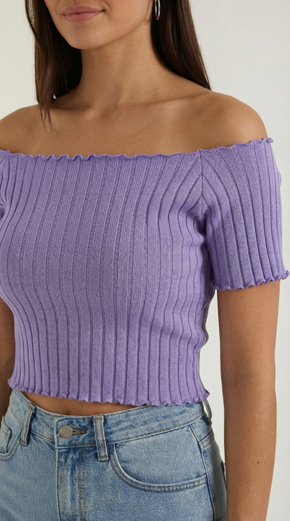Top Crop Donna a Righe con Scollo Quadrato