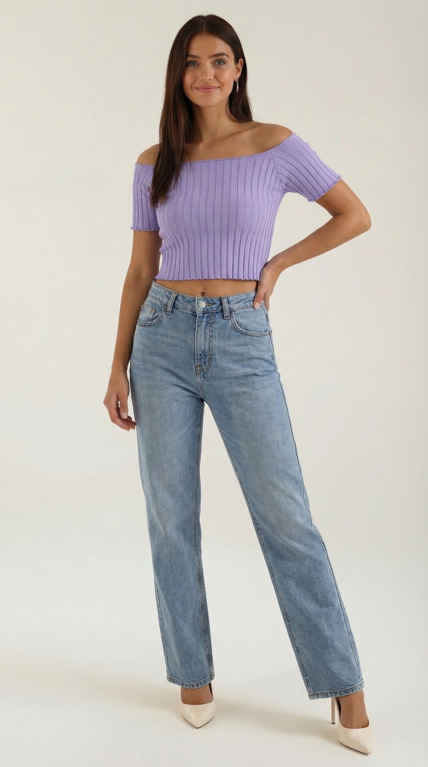 Top Crop Donna a Righe con Scollo Quadrato