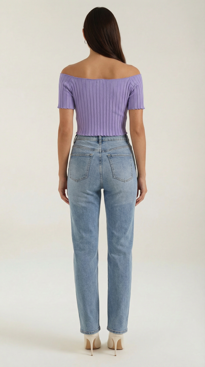 Top Crop Donna a Righe con Scollo Quadrato