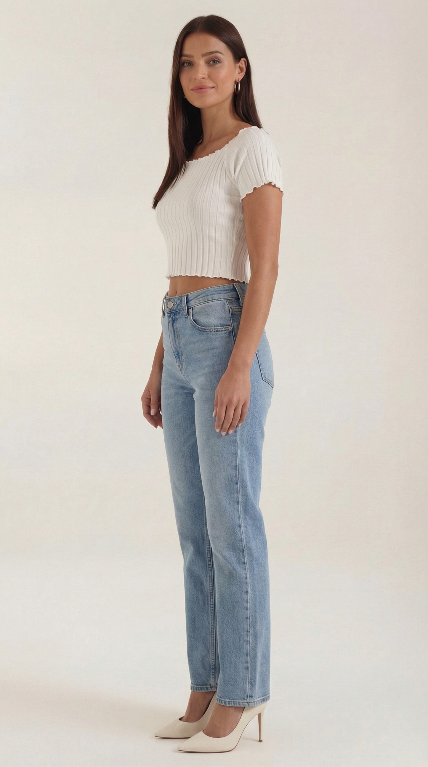 Top Crop Donna a Righe con Scollo Quadrato