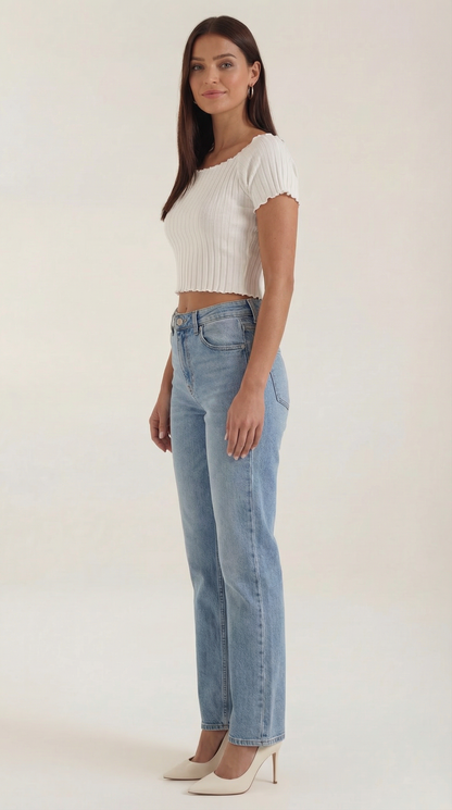 Top Crop Donna a Righe con Scollo Quadrato